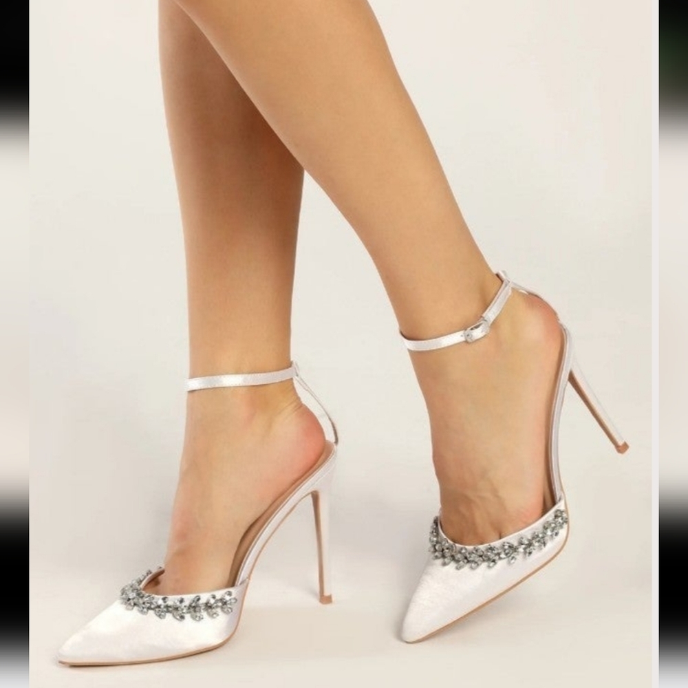 Lulus satin rhinestone heels